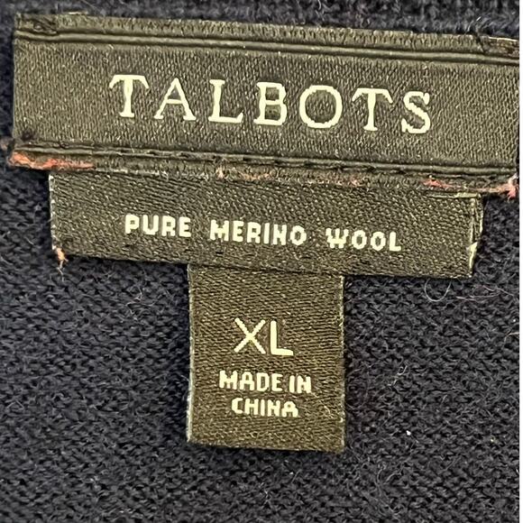 Talbots Sweater Women’s XL Blue White Striped 100% Merino Wool 3/4 Sleeve - Picture 3 of 6